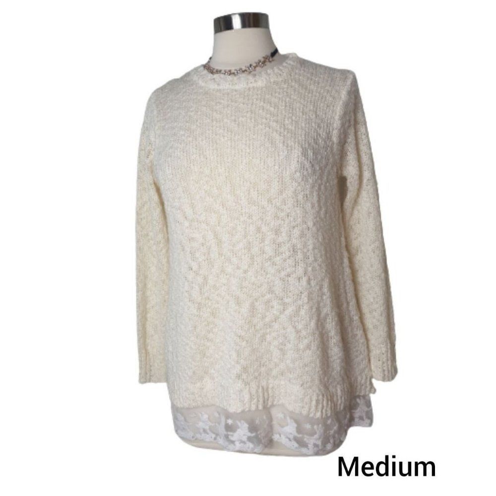 Women's Long Sleeve Dressy Sweater Lace Knit Pullover Medium NWOT
